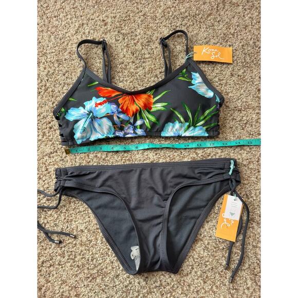 Kona Sol Women's Bikini, size Small; Gray Floral print, NWT - Picture 3 of 9